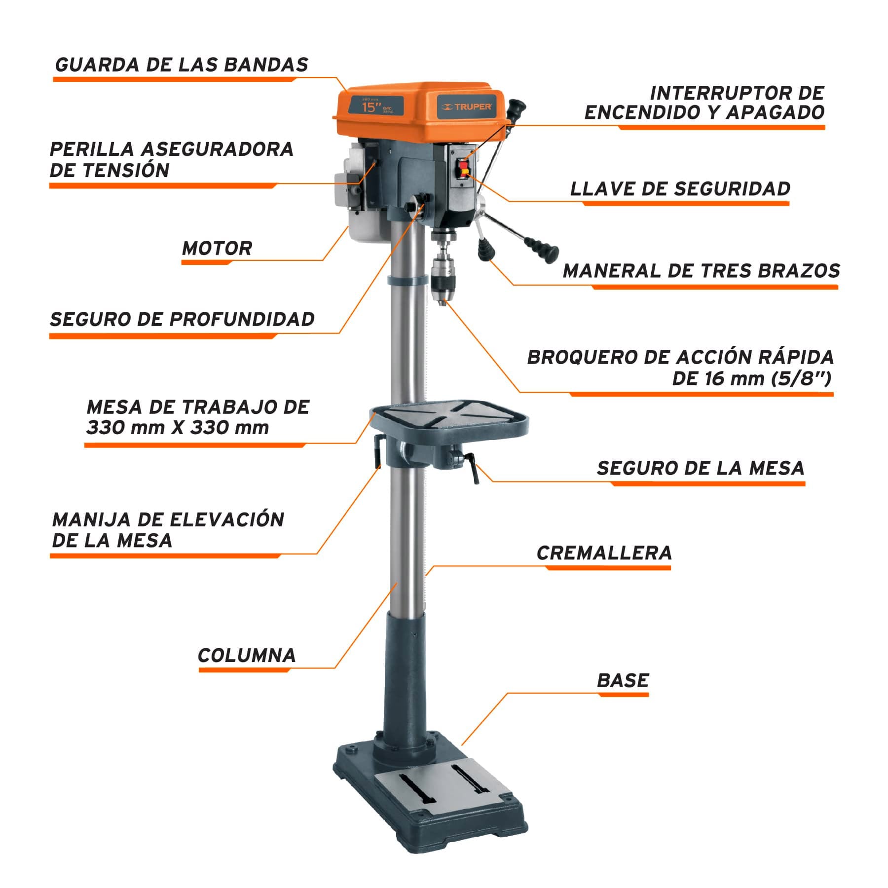 Taladro Estacionario de Piso 750 Watts Broquero de 5/8" Truper