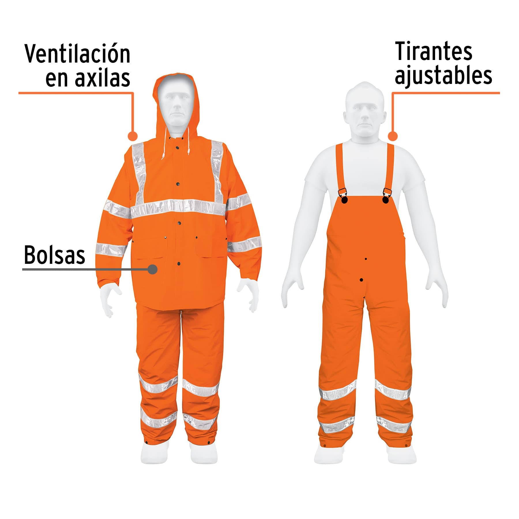 Conjunto Impermeable Doble Capa con Reflejantes Naranja Truper Talla Chica