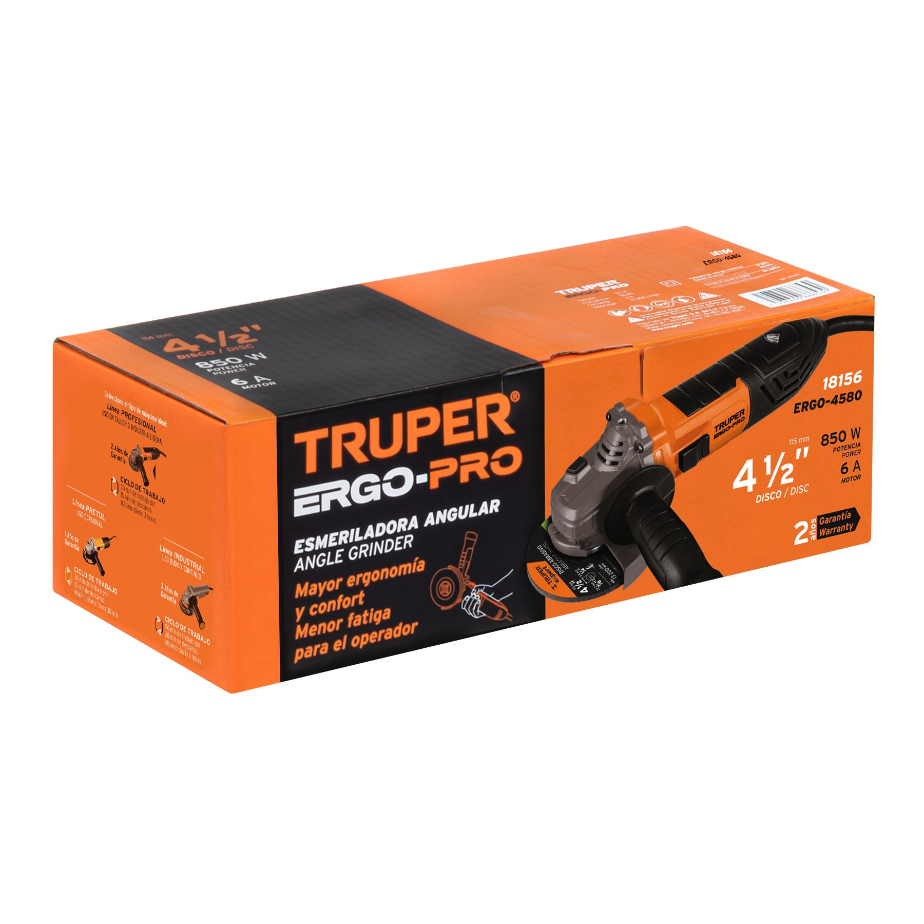 Esmeriladora Angular 4"1/2 - 850 Watts Truper ERGO-PRO