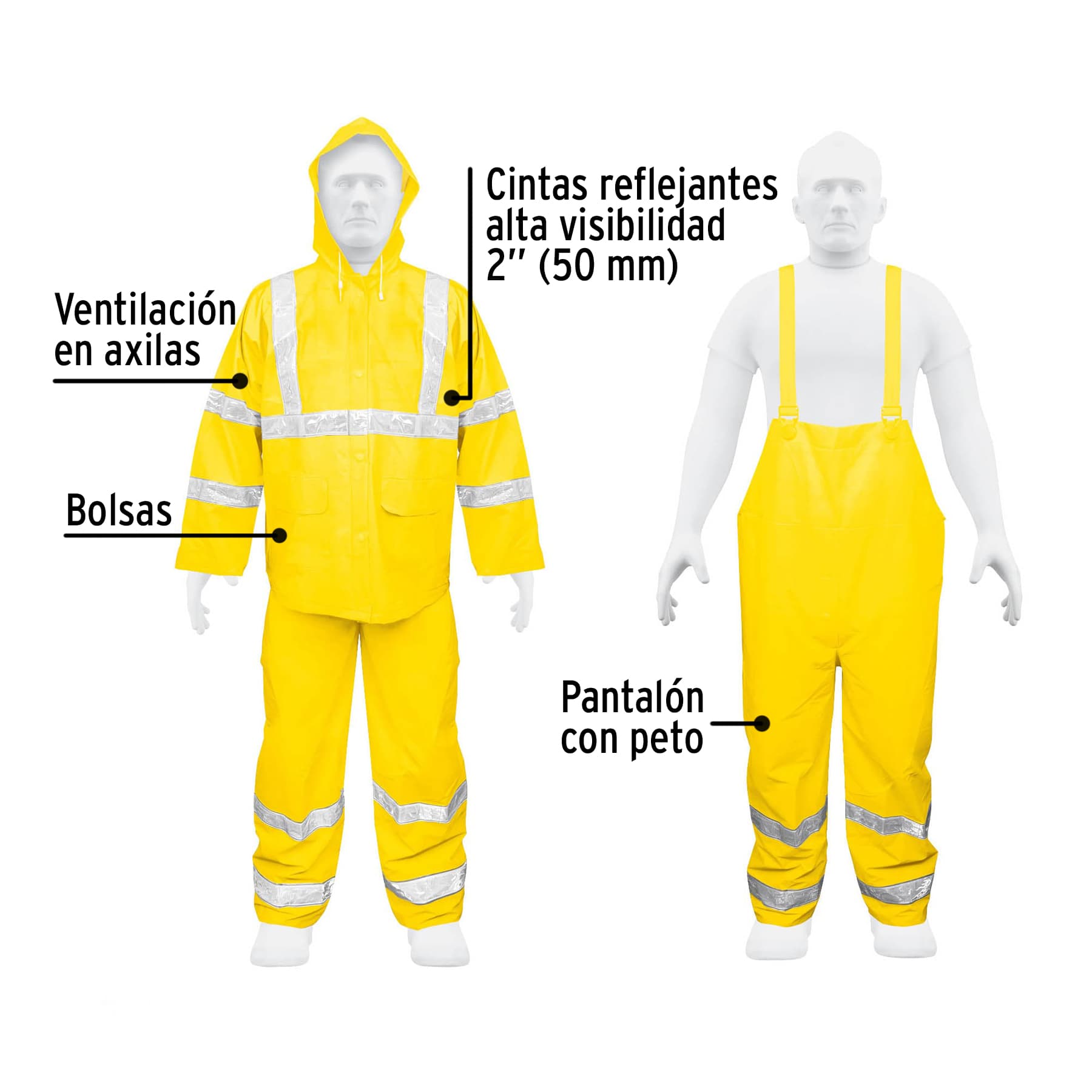 Conjunto Impermeable Doble Capa con Reflejantes Amarillo Truper Talla Mediana