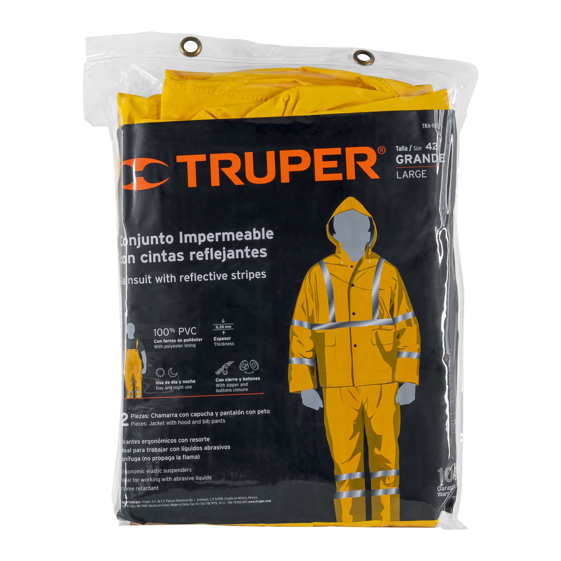 Conjunto Impermeable Doble Capa con Reflejantes Amarillo Truper Talla Grande