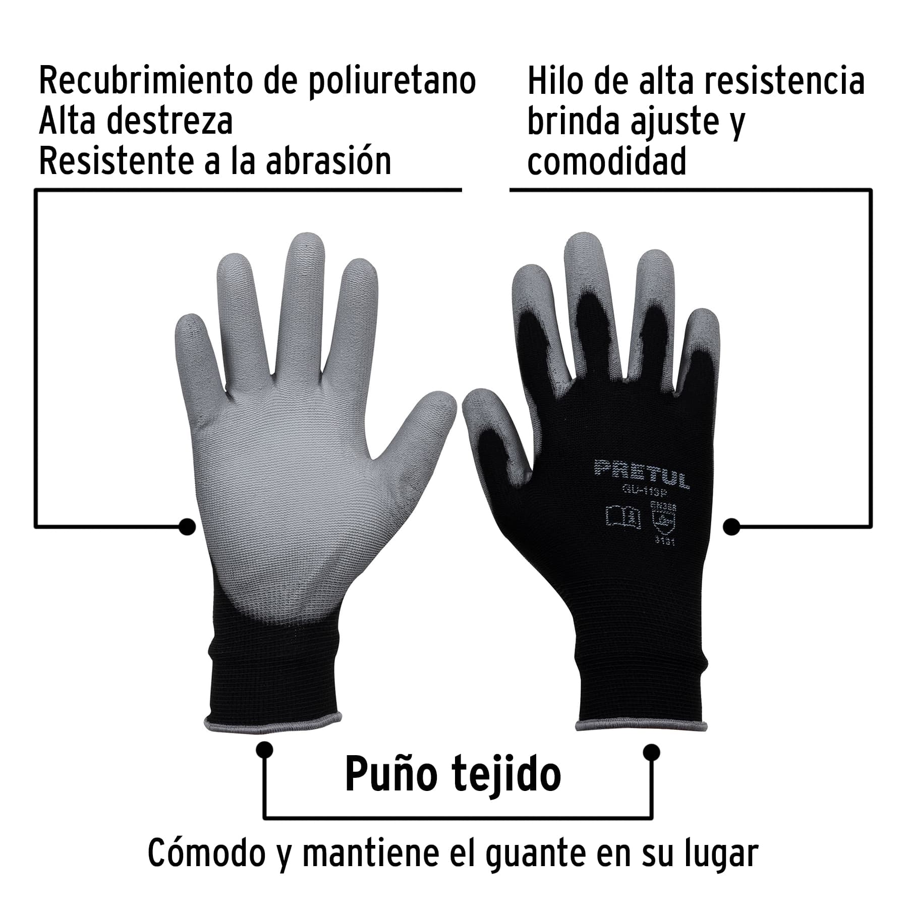 Guantes Textiles con Recubrimiento de Poliuretano Pretul Talla Grande