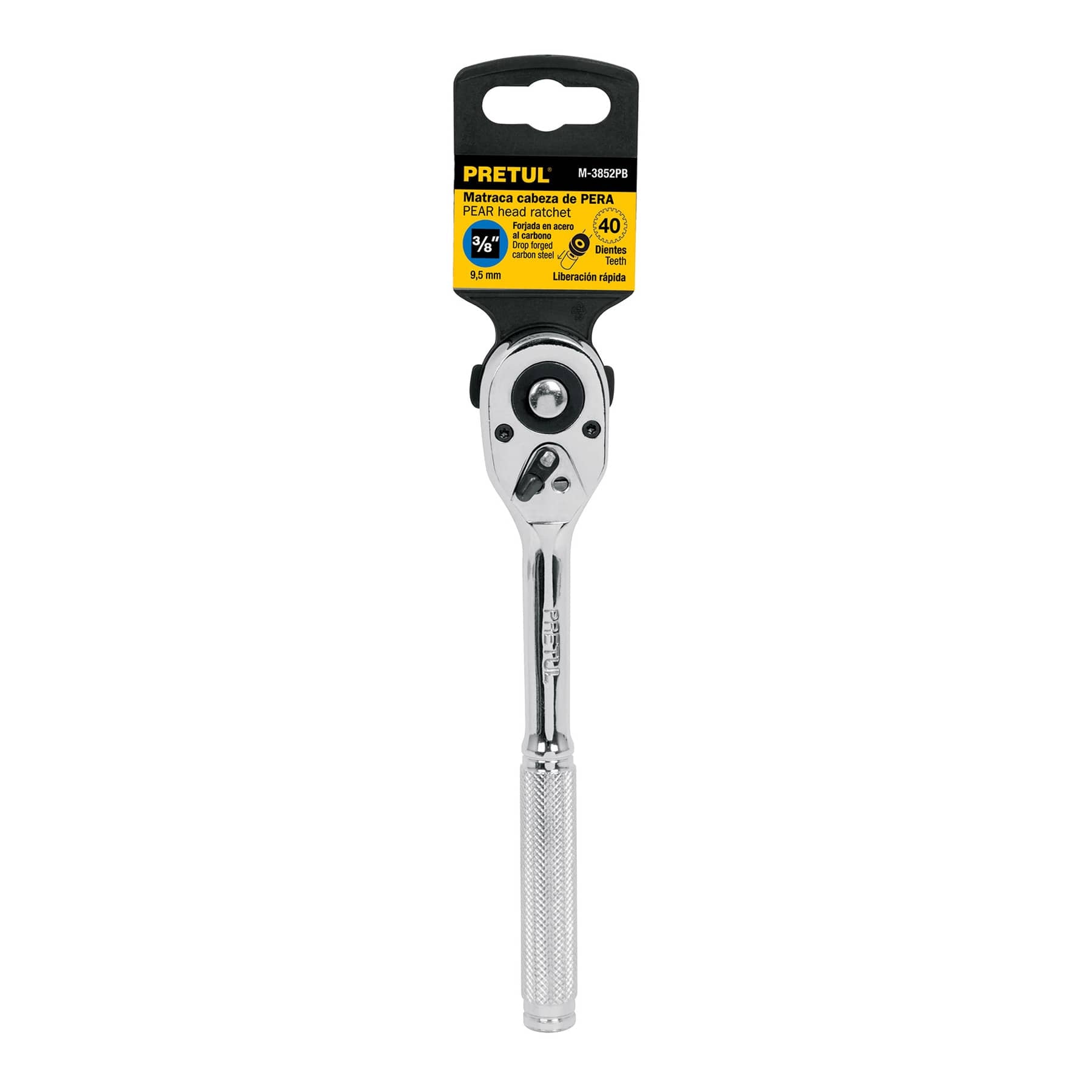 Matraca Cabeza de Pera para Dados Cuadro 3/8" Pretul