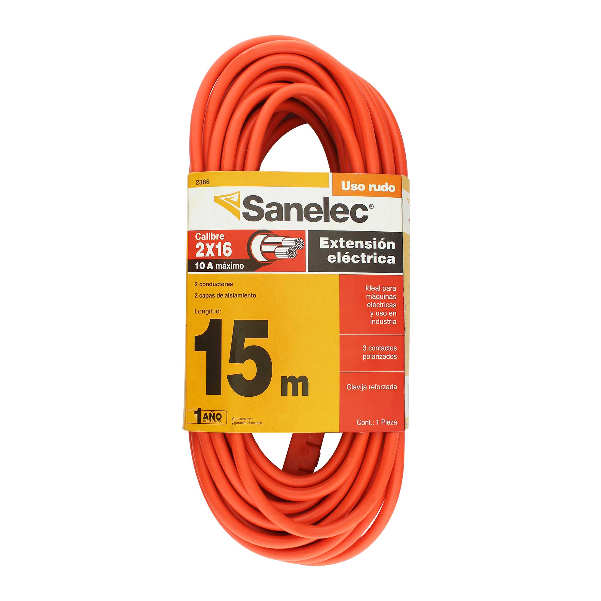 Extension Electrica Uso Rudo 15A 4M 3x14 Sanelec 2293 Con Luz