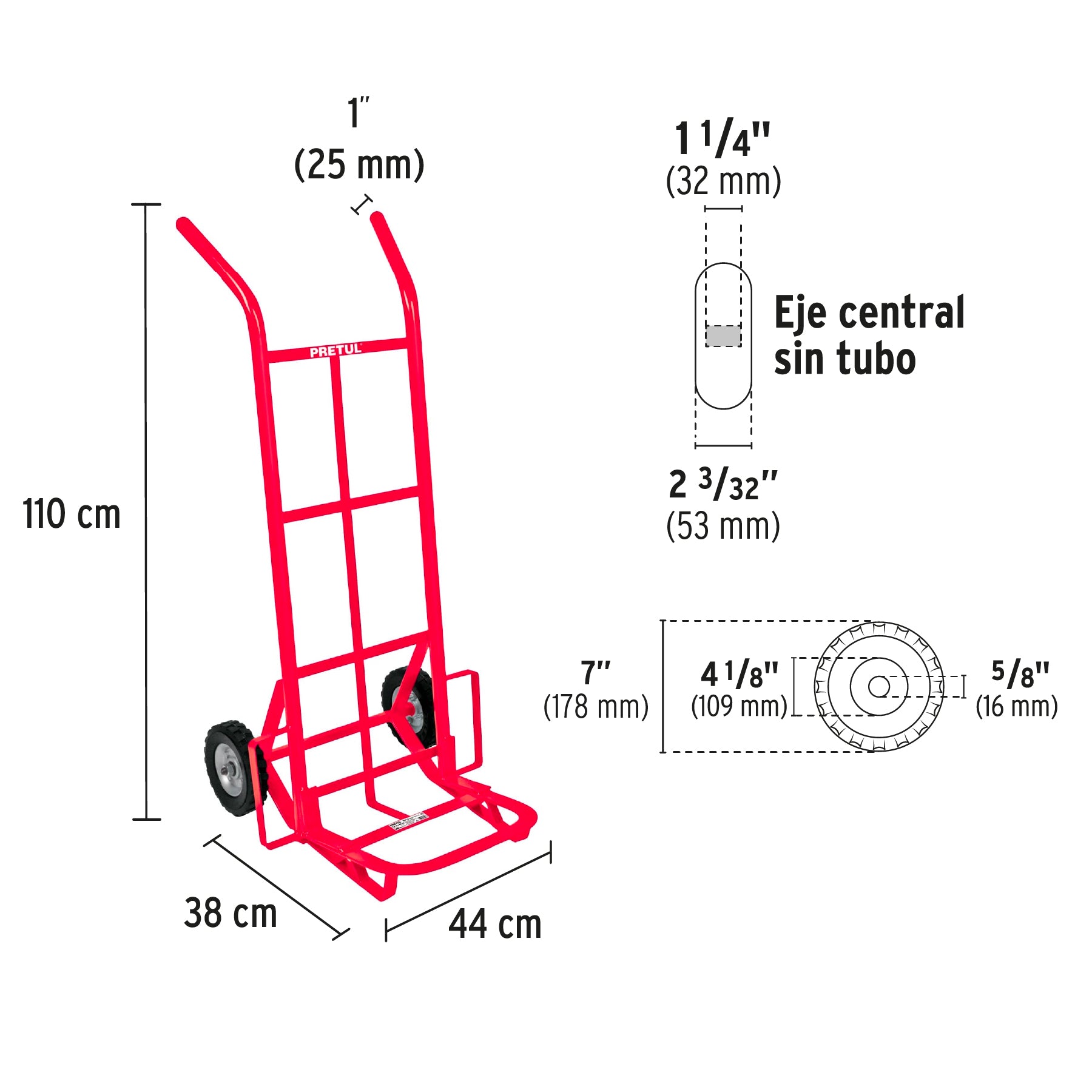 Diablo de Carga 200 Kilos Llanta Solida 7" Rojo Pretul