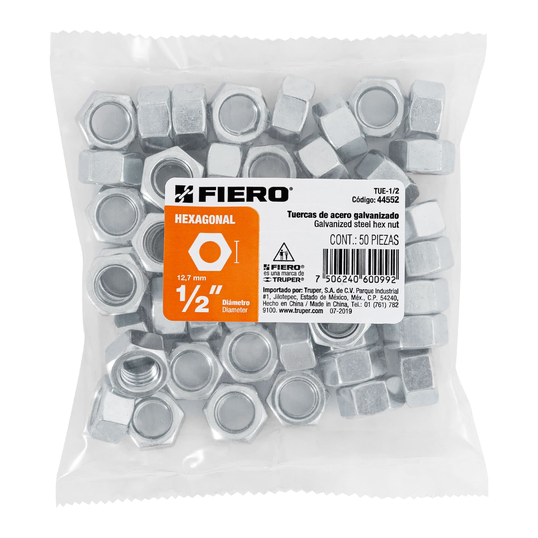 Tuerca Hexagonal 1/2" (13 mm) Fiero por Pieza
