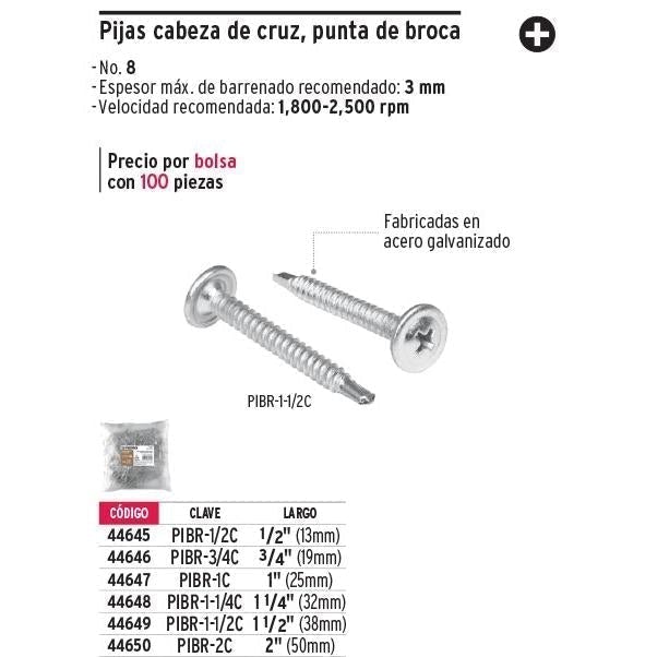 Pija Punta de Broca No 8 x 2" (50 mm) Fiero por Pieza