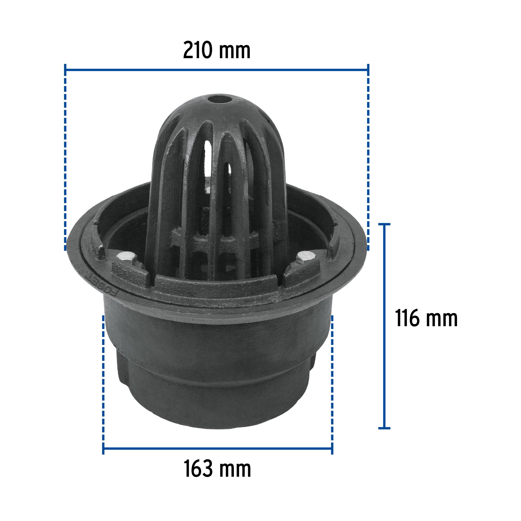 Coladera de Hierro con Cupula y Salida de 4" para Azotea Foset