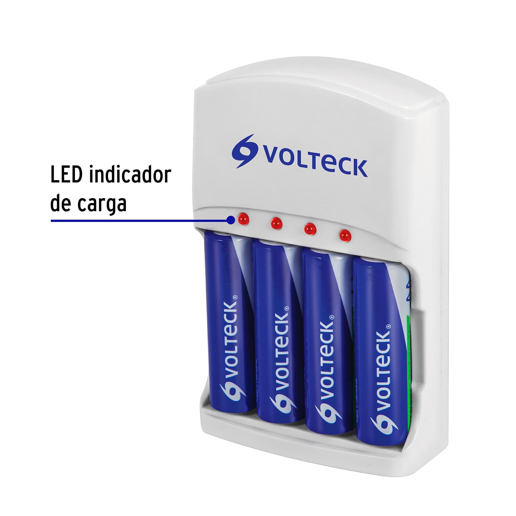 Cargador de Pilas AA, AAA y 9V Incluye 4 Pilas AA Volteck