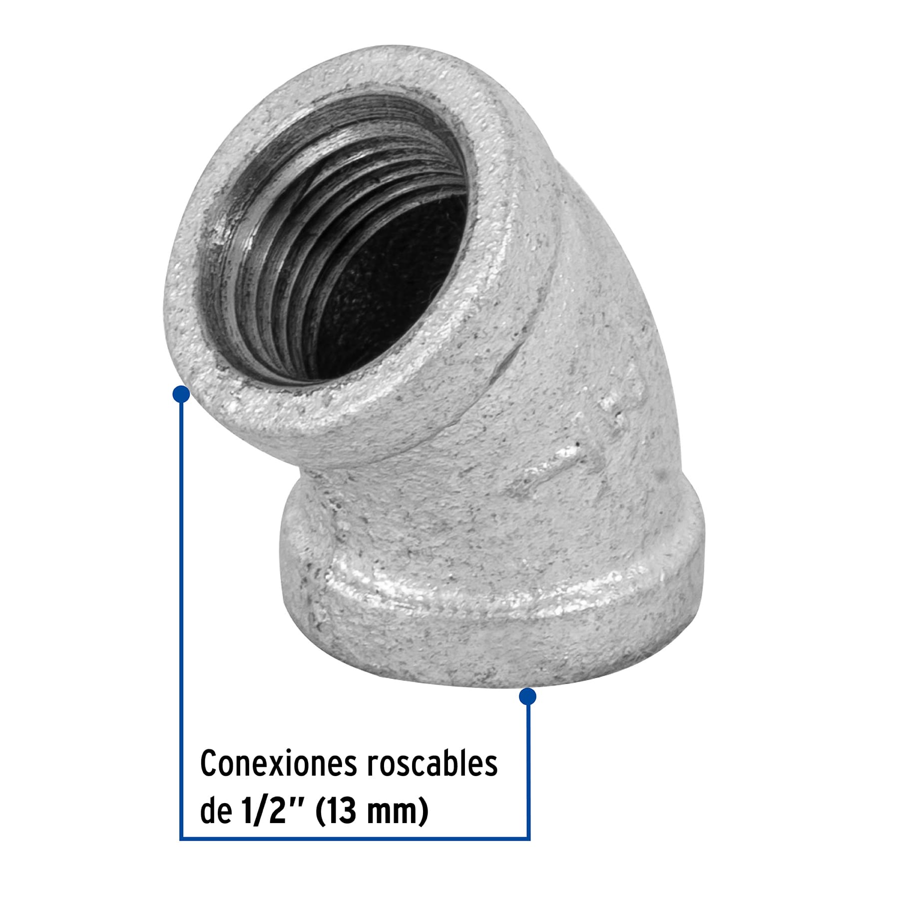 Codo Galvanizado 45° x 1/2" (13 mm) Galvaflow