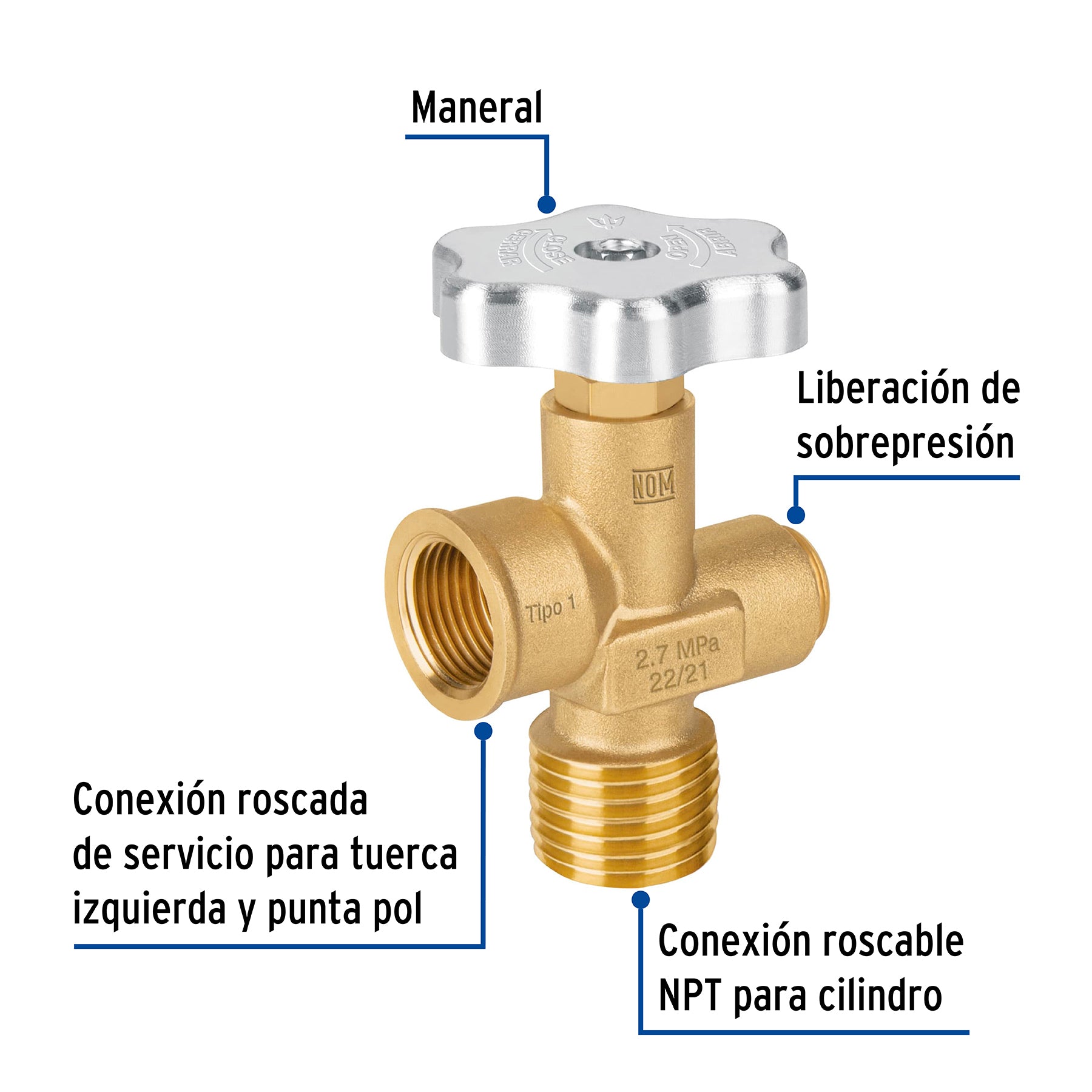 Valvula para Cilindro de Gas Hasta 45 Kg Foset