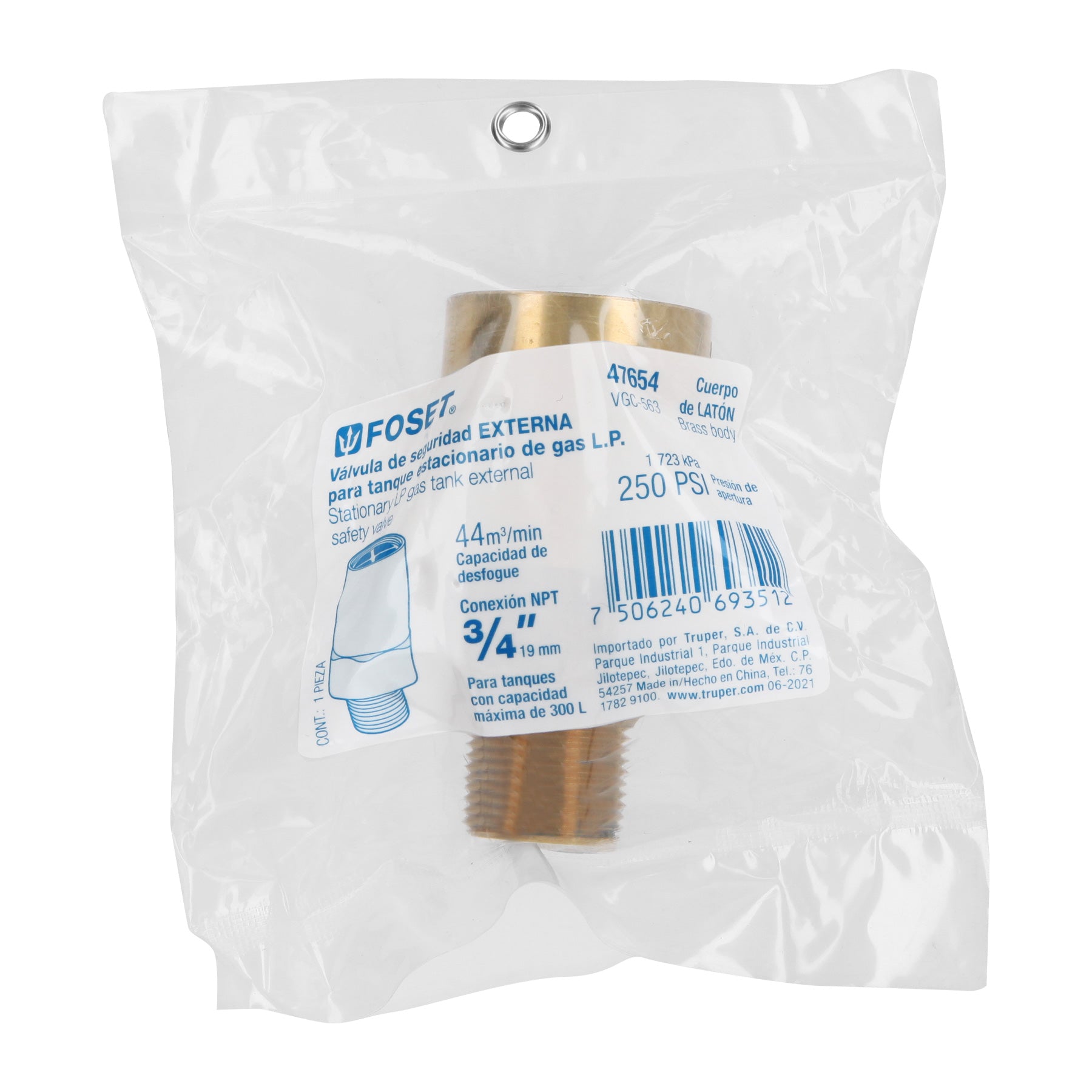 Valvula Externa de Seguridad para Tanque Estacionario 3/4" Foset