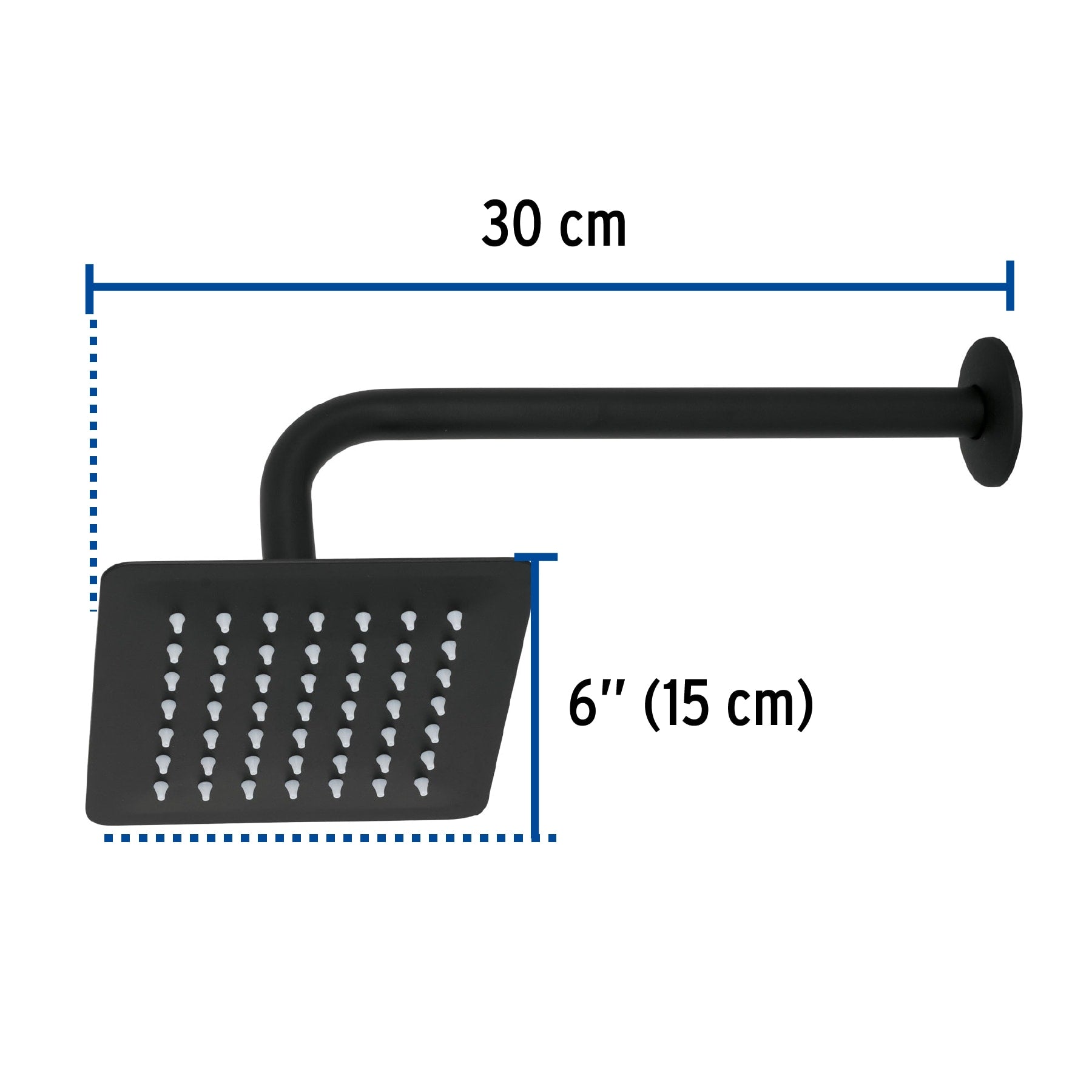 Regadera Cuadrada 6" con Brazo y Chapeton FOSET TUBIG Acabado Negro Mate