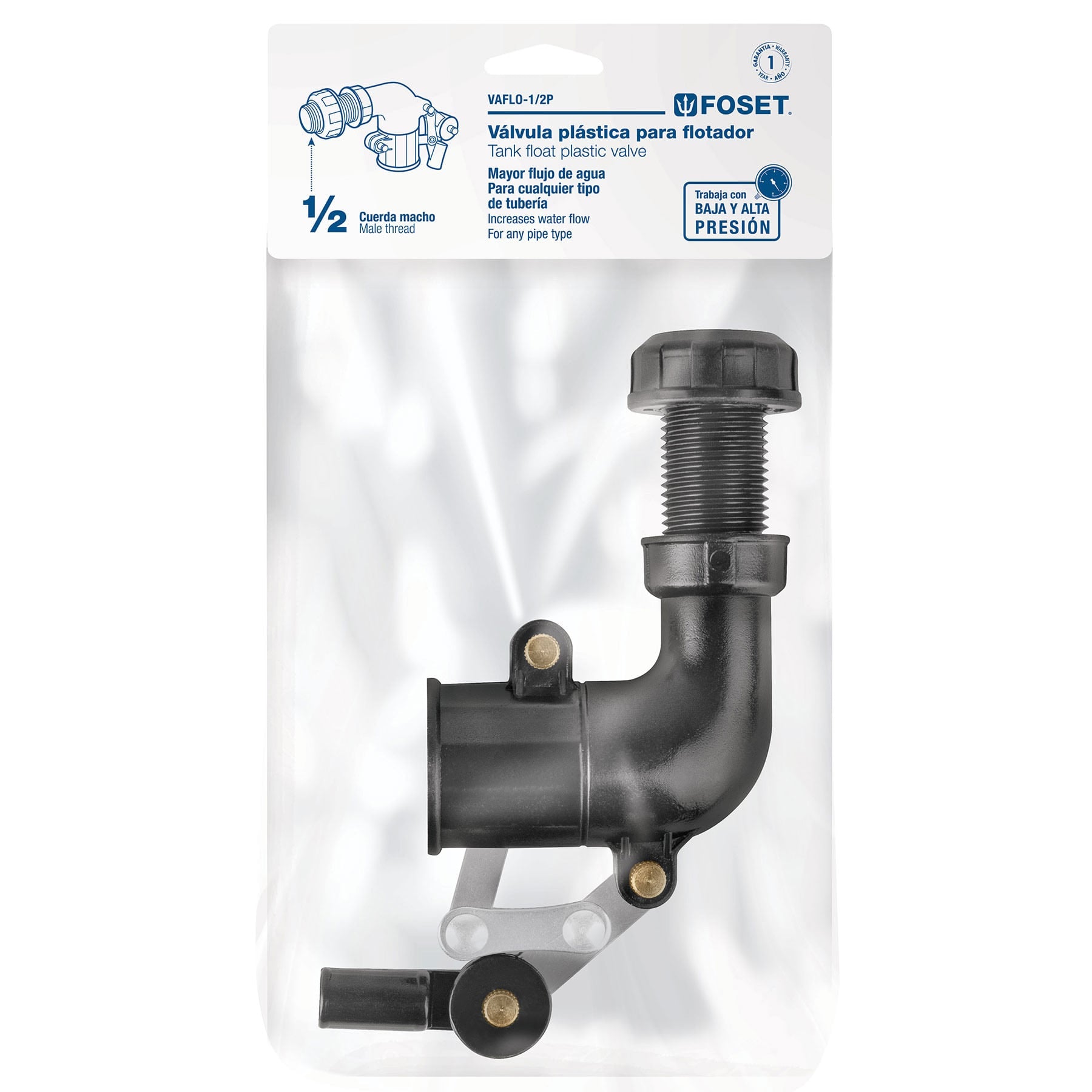 Valvula de Llenado Tanque Alto Plastico 1/2" (13 mm) Foset