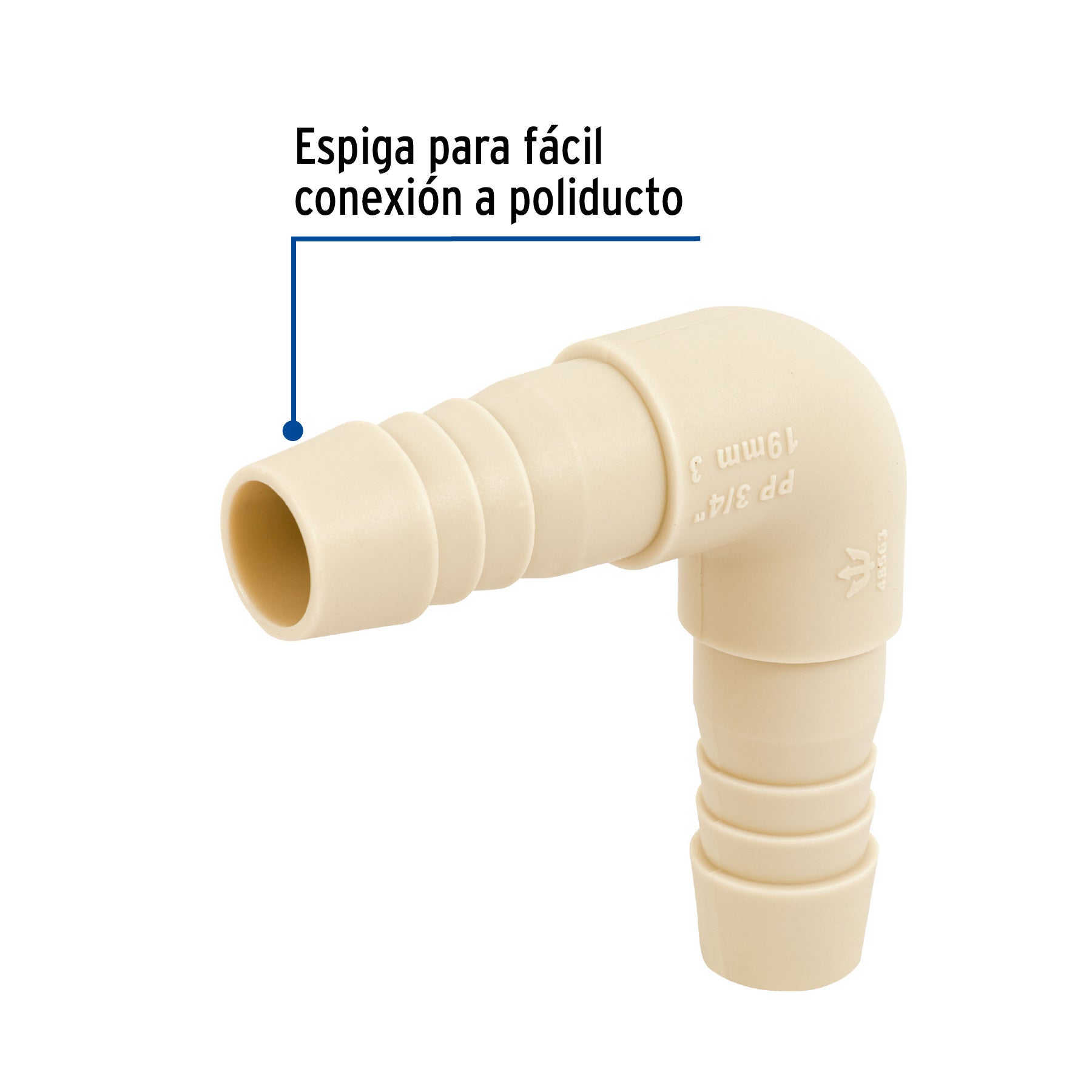 Codo 90° Espiga para Manguera de Polipropileno 3/4" (19 mm)