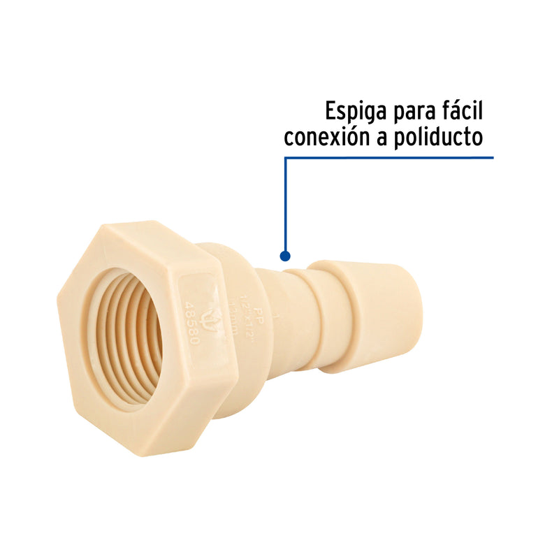 Conector Interior Espiga para Manguera de Polipropileno 1/2" (13 mm)
