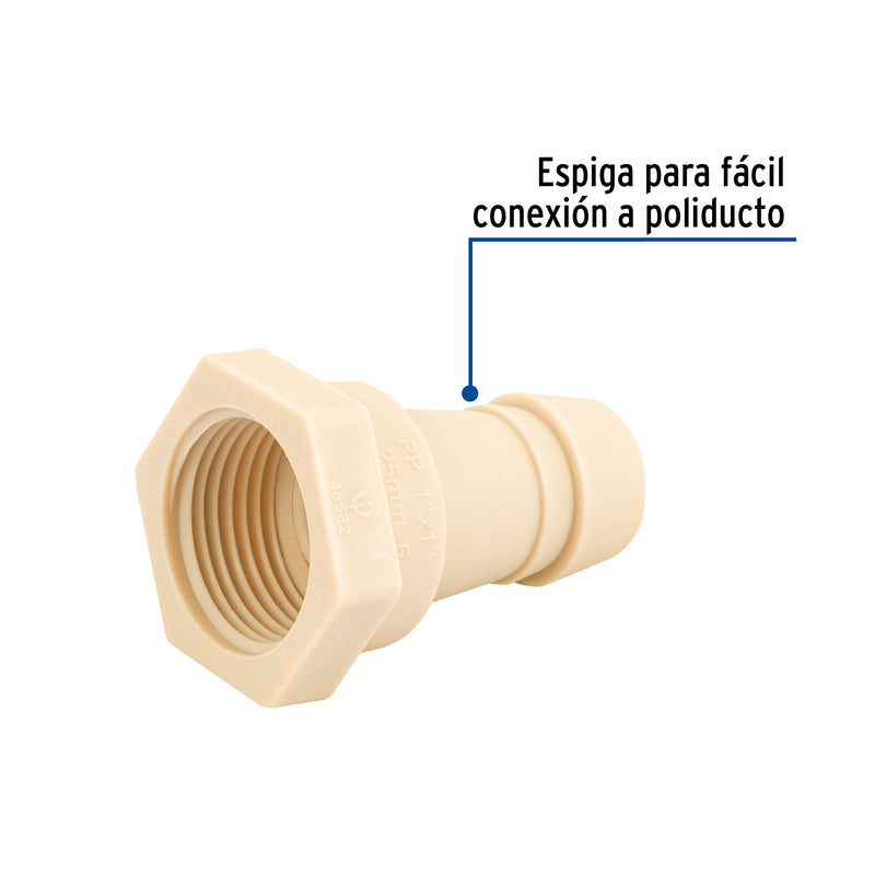 Conector Interior Espiga para Manguera de Polipropileno 1" (25 mm)