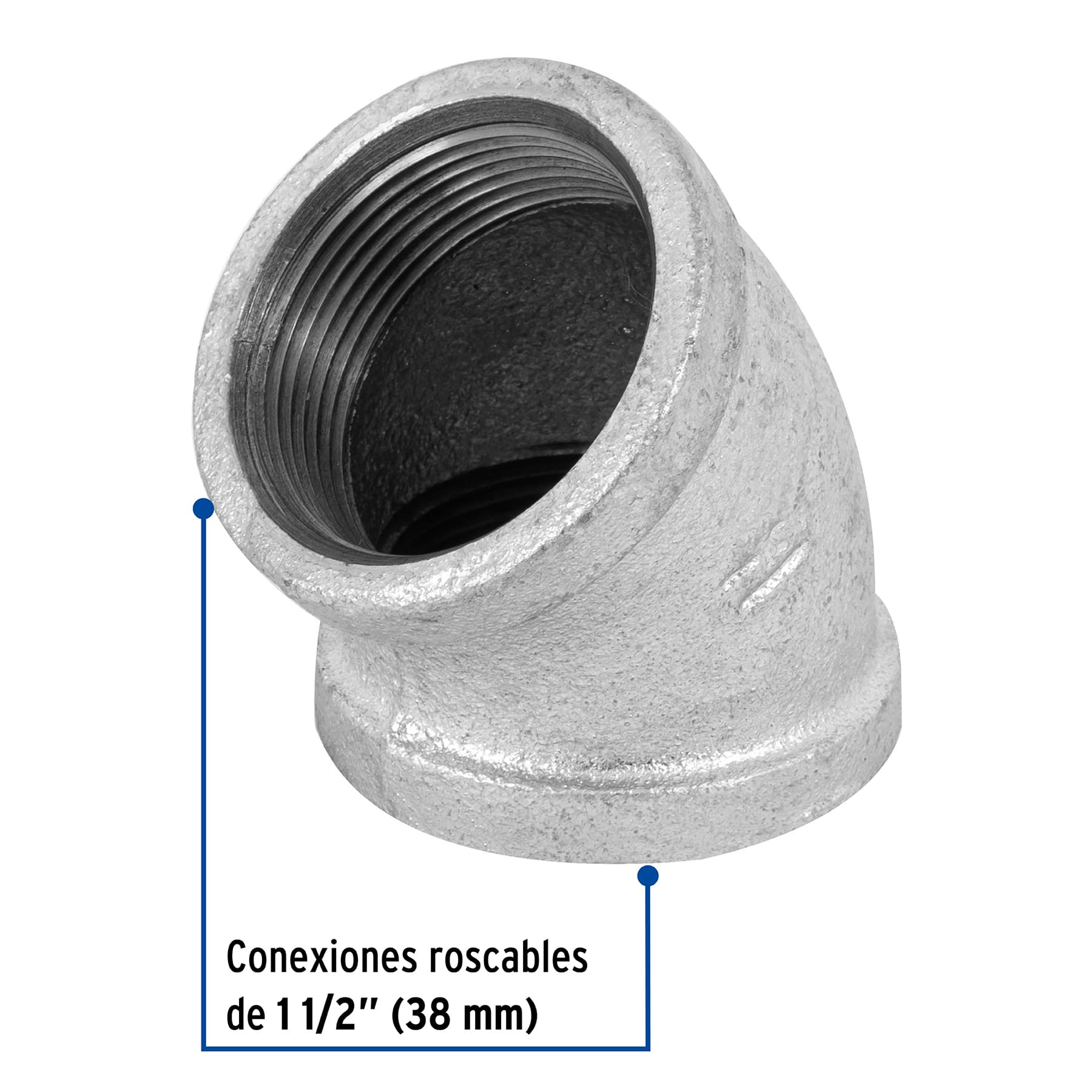 Codo Galvanizado 45° x 1"1/2 (38 mm) Galvaflow