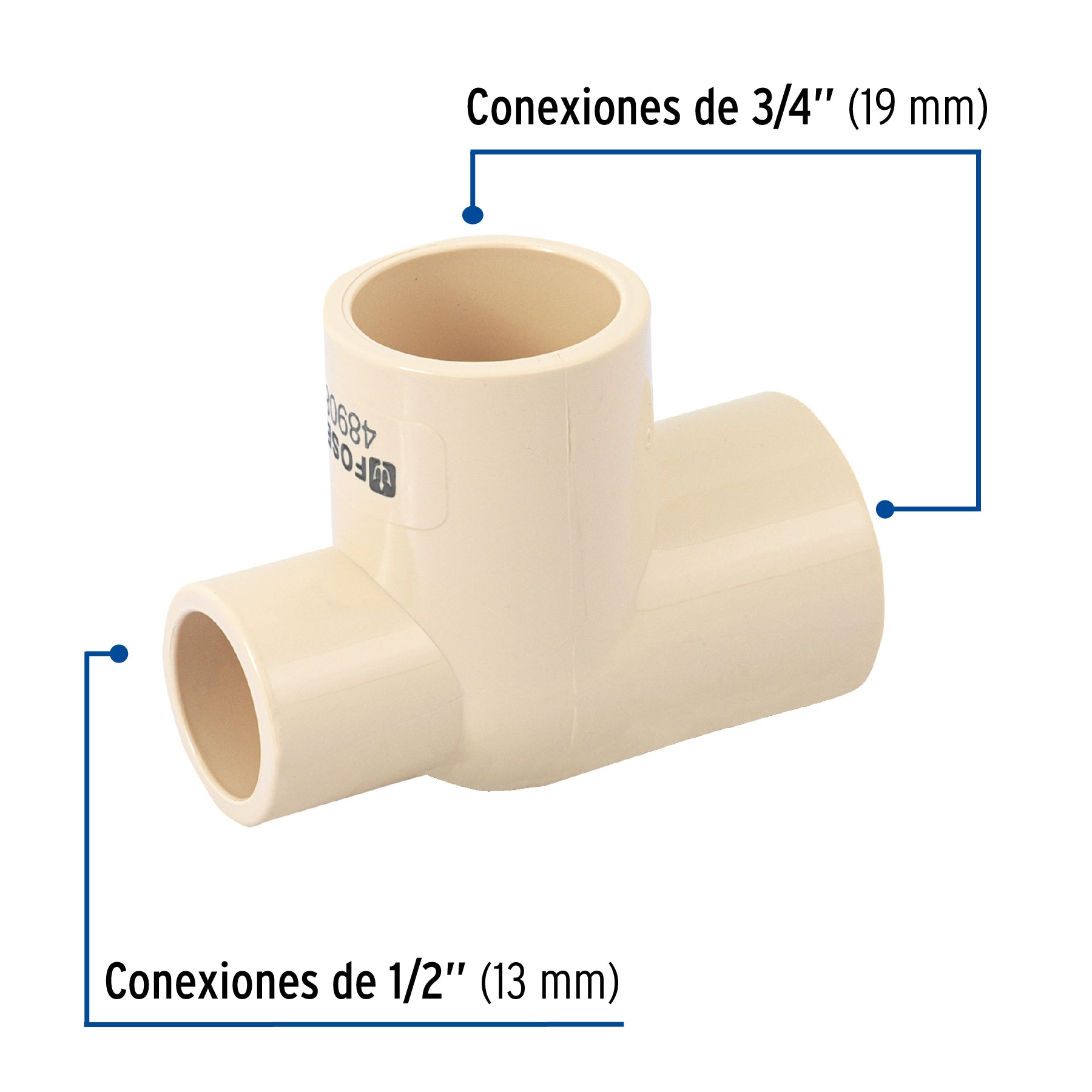 Tee CPVC Reducida Lateral Hidroflow 1/2" (13 mm) x 3/4" (19 mm) x 3/4" (19 mm)