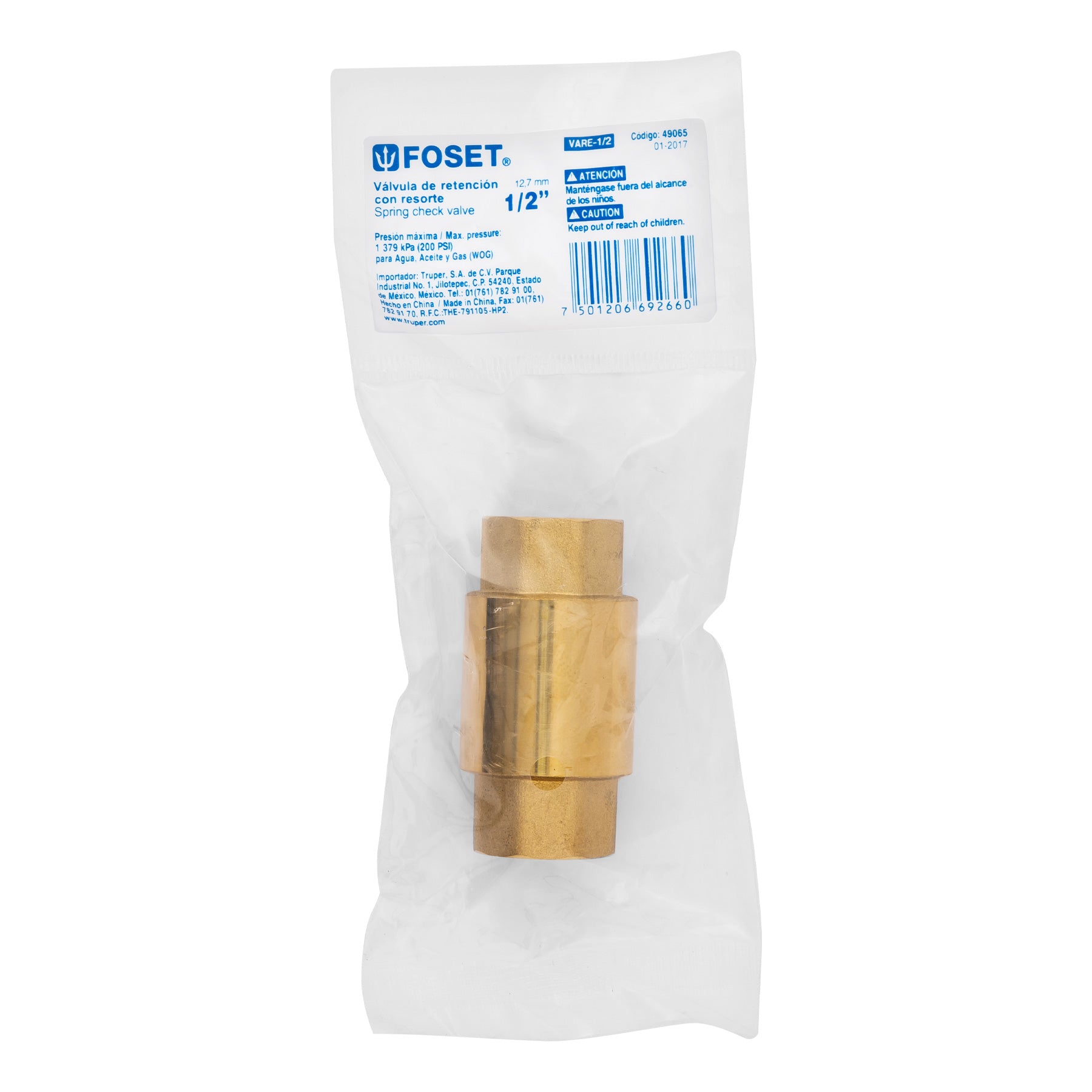 Check Universal de Retencion con Resorte Foset 1/2" (13 mm)