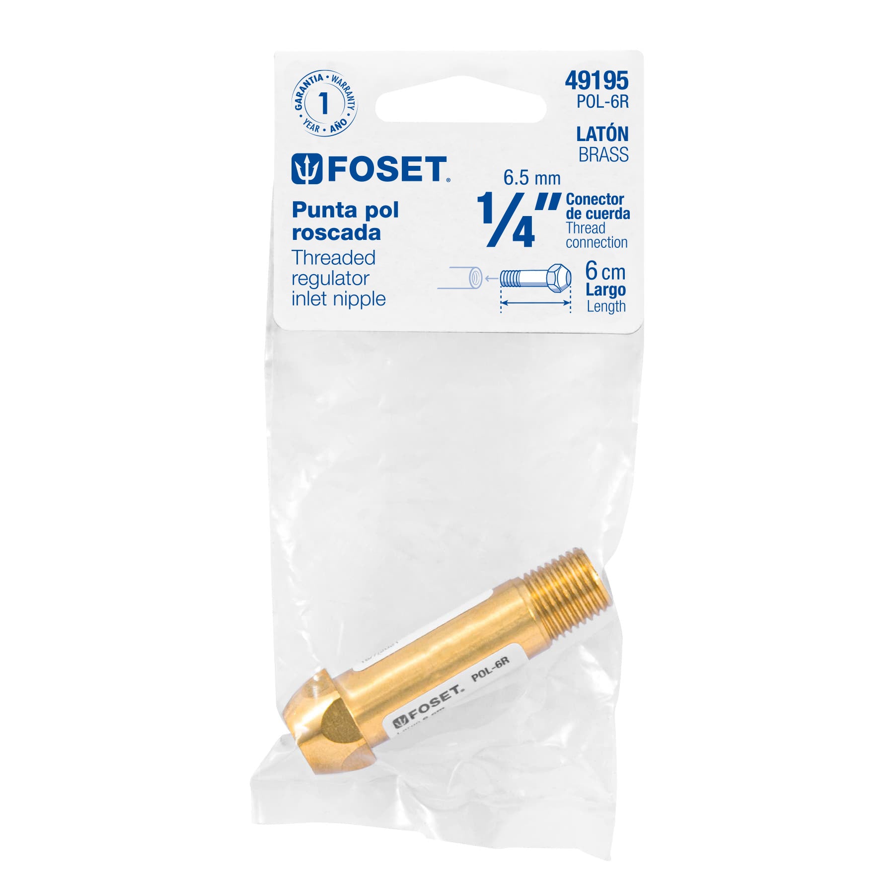 Punta Pol para Gas de 1/4" de Rosca 6 cm Foset