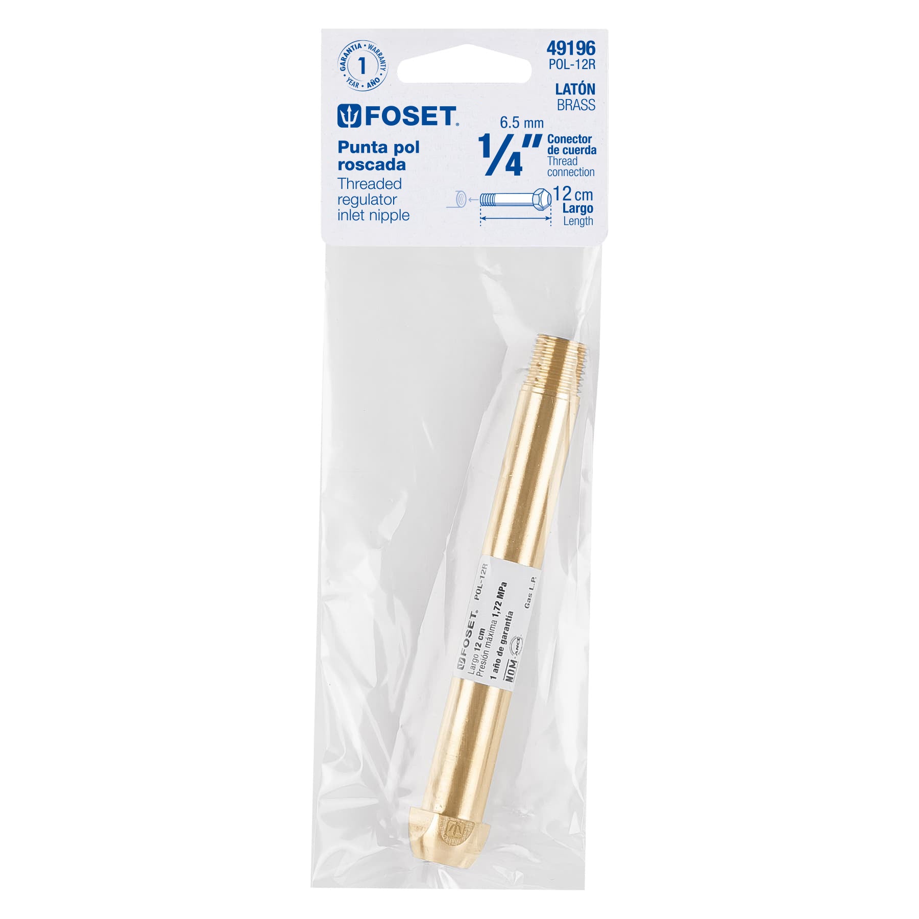 Punta Pol para Gas de 1/4" de Rosca 12 cm Foset