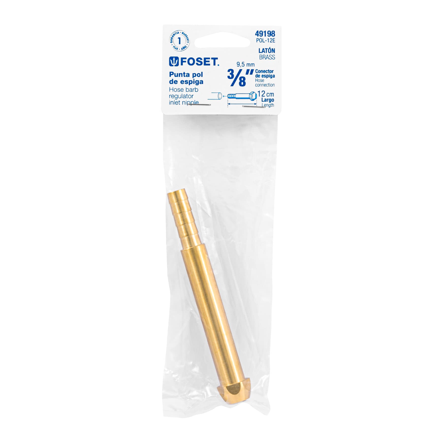 Punta Pol para Gas de 3/8" de Espiga 12 cm Foset
