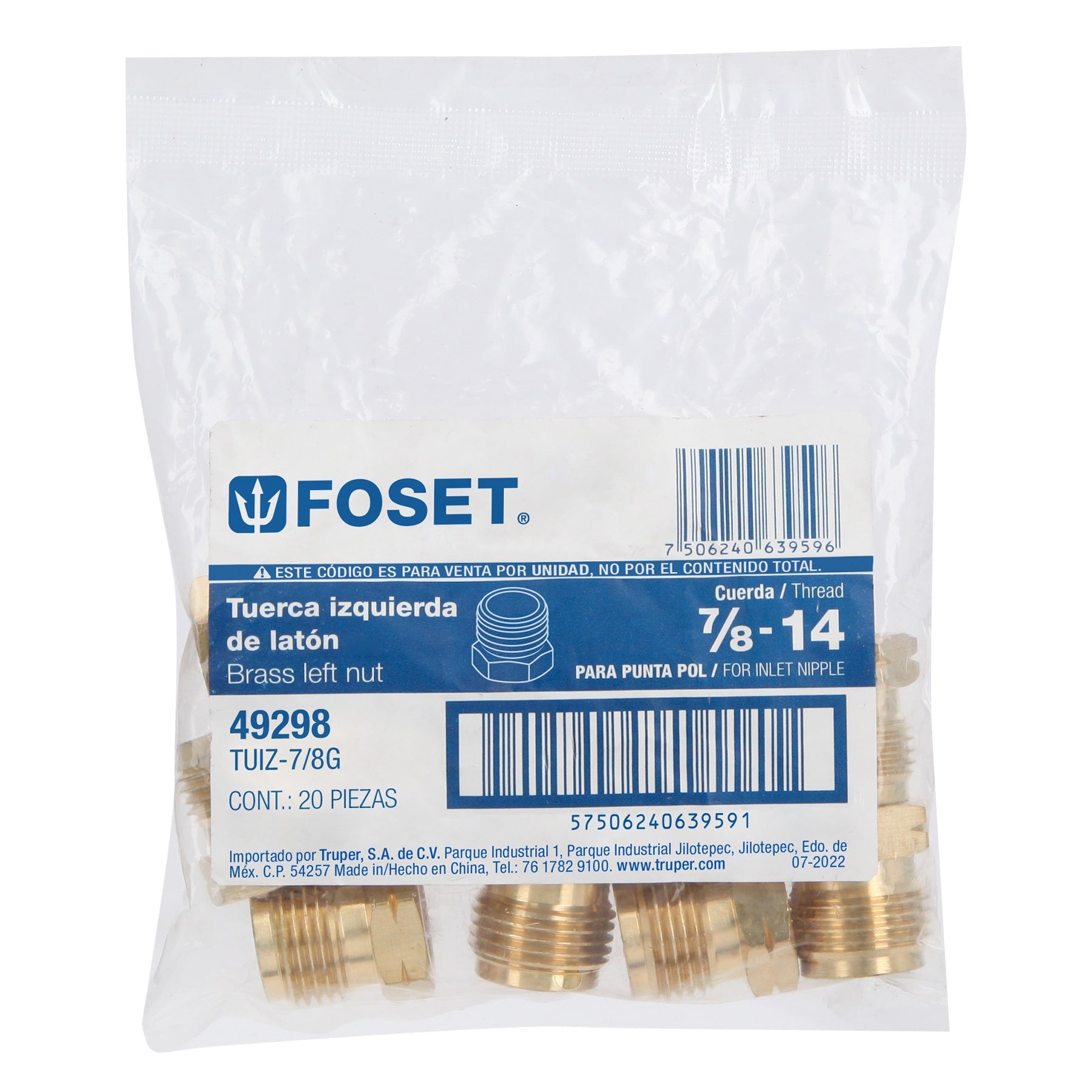 Tuerca Izquierda 7/8" para Gas Foset