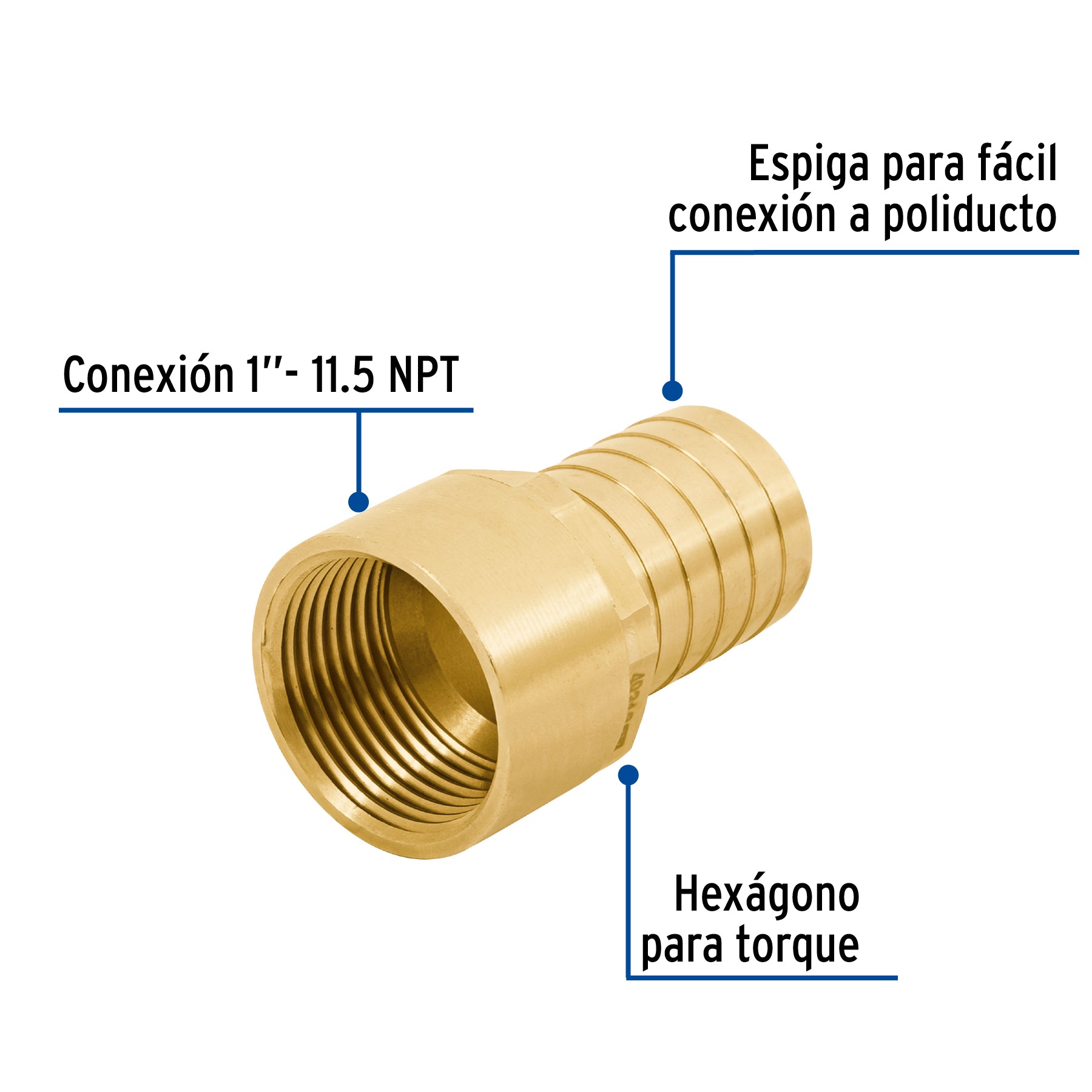 Conector Interior Espiga para Manguera de Bronce 1" (25 mm)