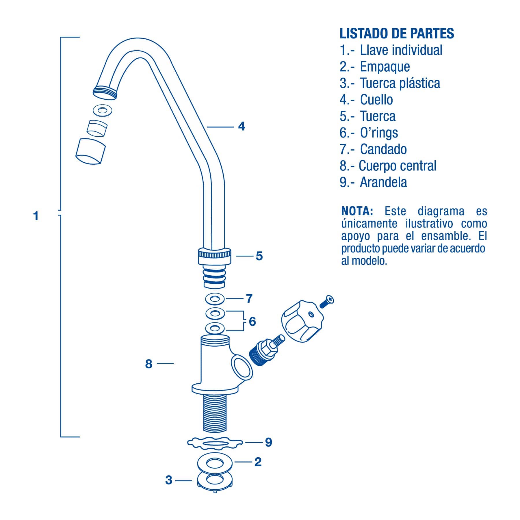Llave Individual para Fregadero Cuello Corto con Maneral Metalico Foset Basic