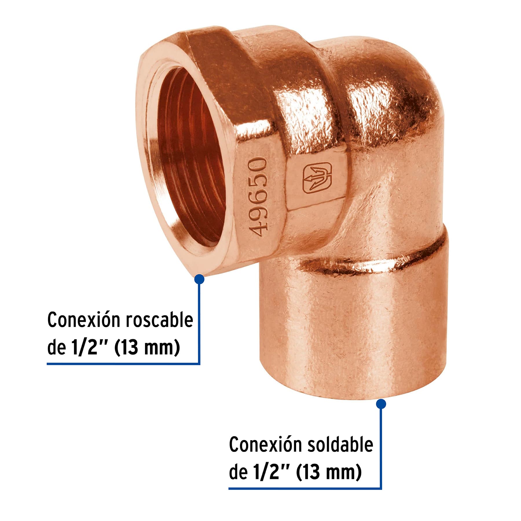 Codo Cobre 90° Rosca Interior 1/2" (13 mm) Foset