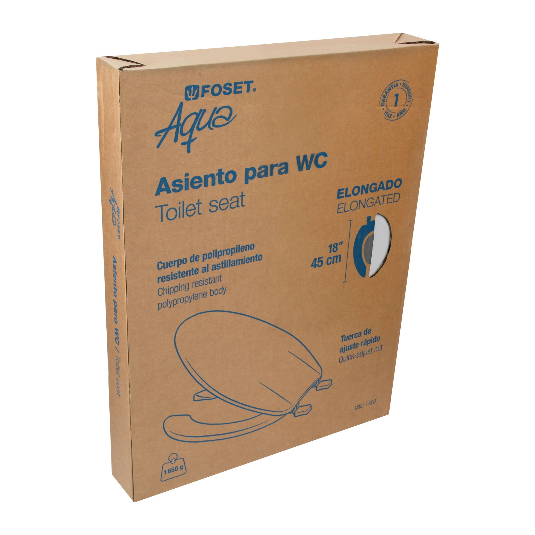 Asiento Largo con Tapa para Sanitario Blanco Clasico Foset