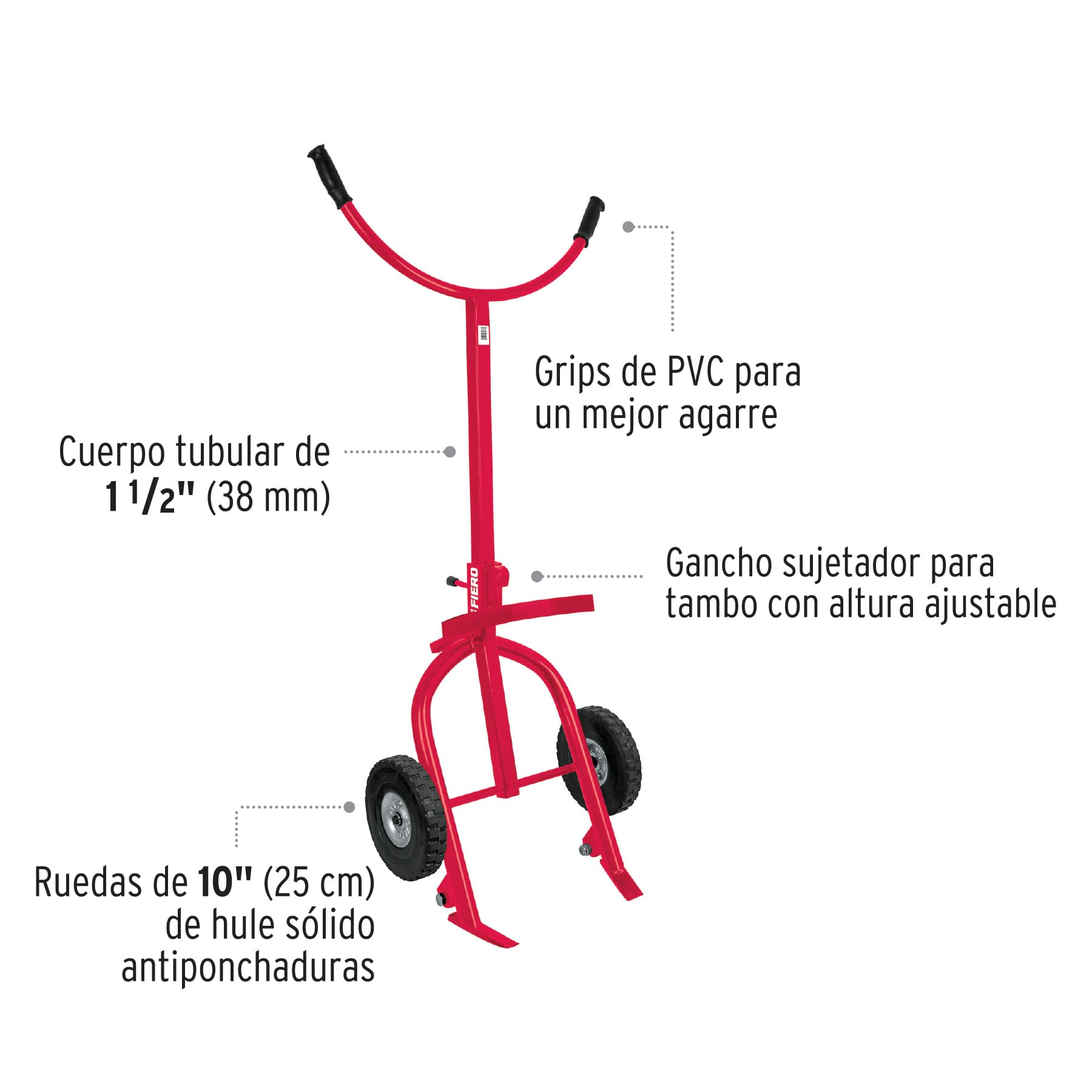 Diablo para Tambos Tipo Toro 300 Kilos Ruedas de Hule Solido Fiero