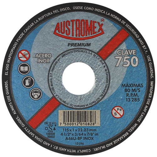 Disco de Corte Acero Inoxidable 4"1/2 Premium 750 Austromex