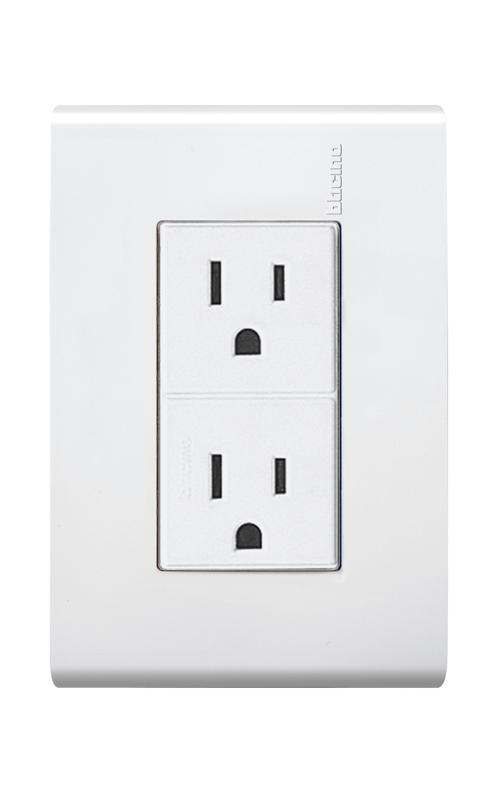 Toma de Corriente Duplex 2P + T con Placa Blanca Modus Bticino