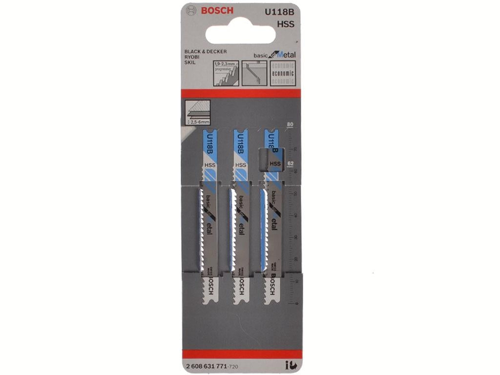 Hoja de Sierra de Calar Paquete con 3 Piezas Corte Basico Metal U 118 B Bosch