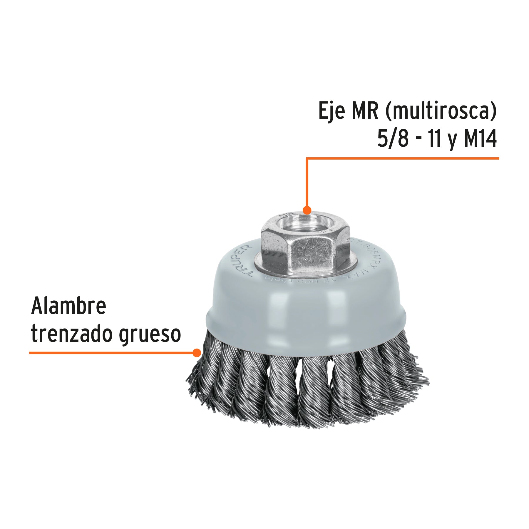 Carda Copa Alambre Trenzado Grueso Multi-Rosca Truper 3"