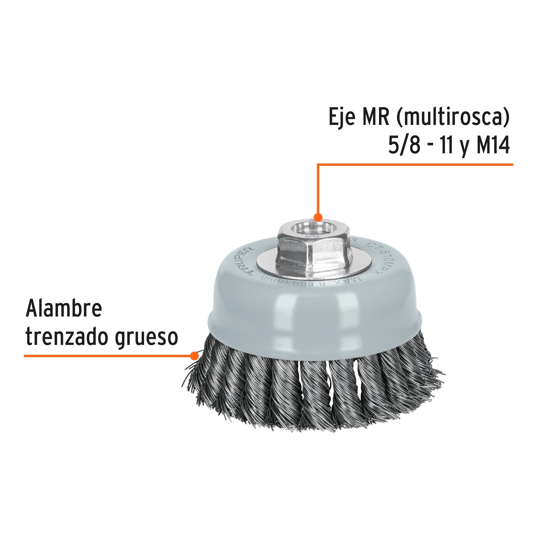Carda Copa Alambre Trenzado Grueso Multi-Rosca Truper 4"