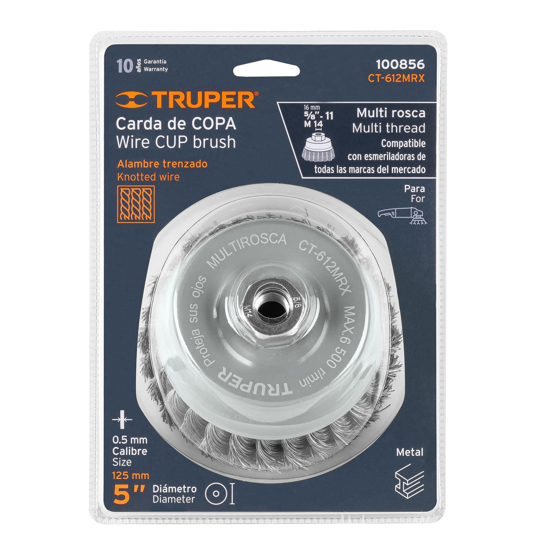 Carda Copa Alambre Trenzado Grueso Multi-Rosca Truper 5"