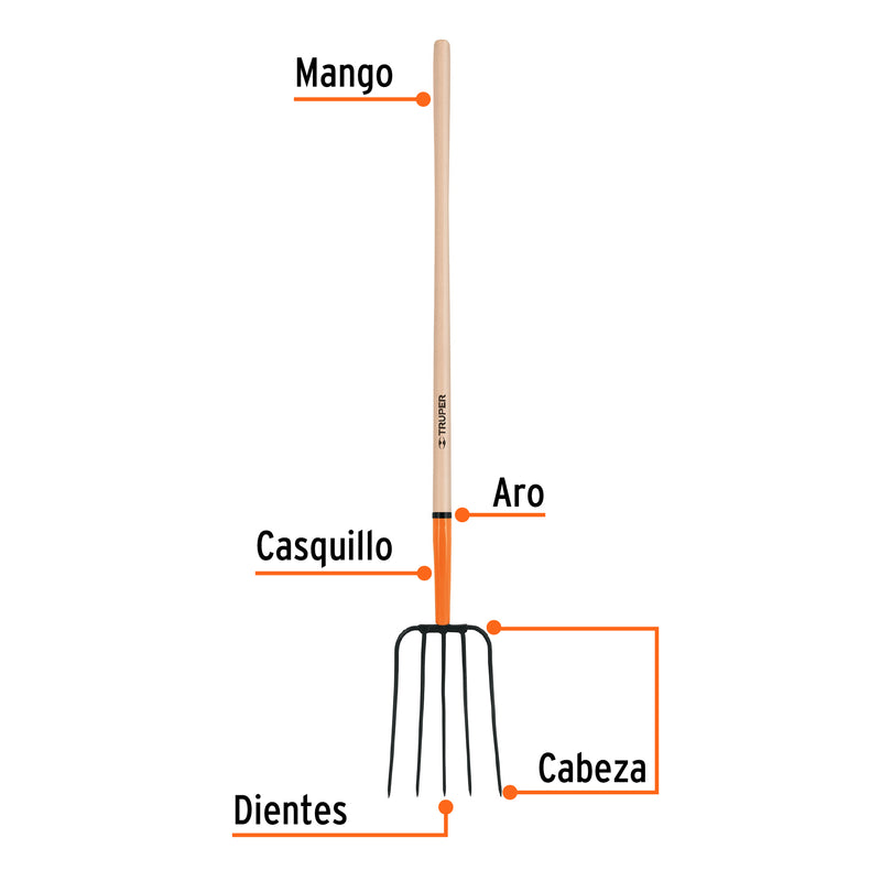 Bieldo para Paja 5 Dientes Mango 48" Truper