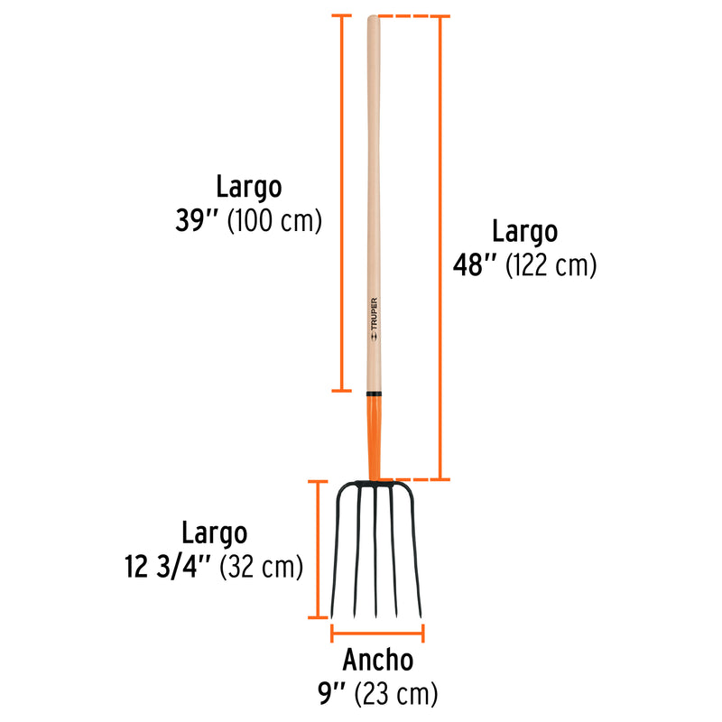 Bieldo para Paja 5 Dientes Mango 48" Truper