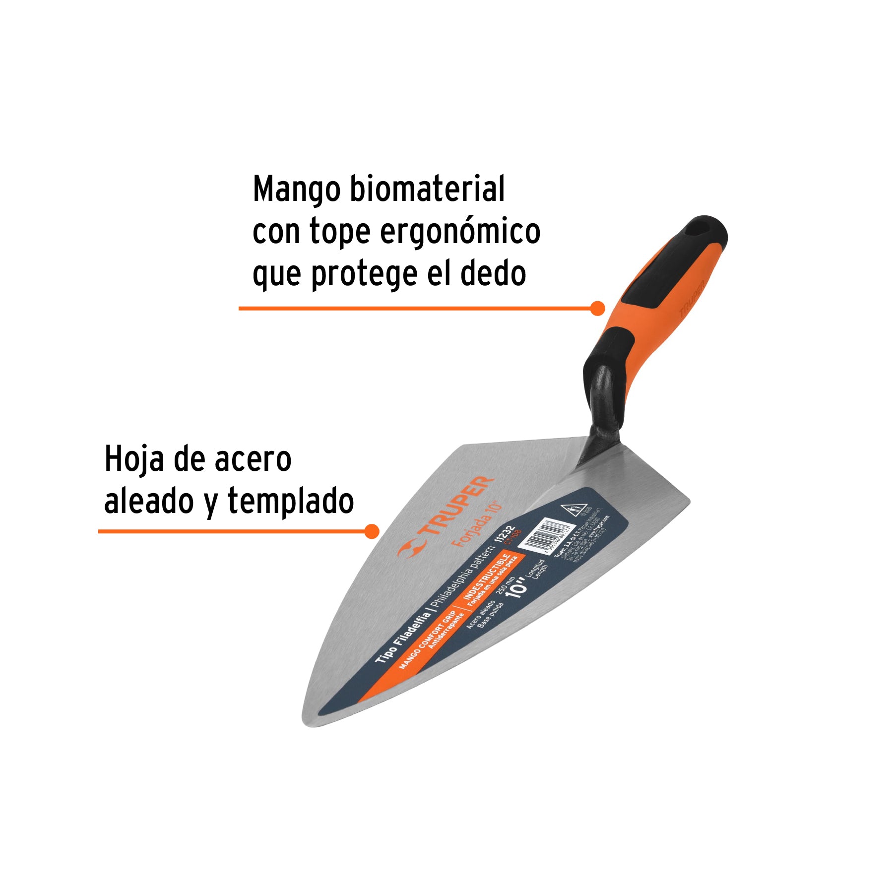 Cuchara para Albañil Tipo Filadelfia Mango Comfort Grip Truper 10"