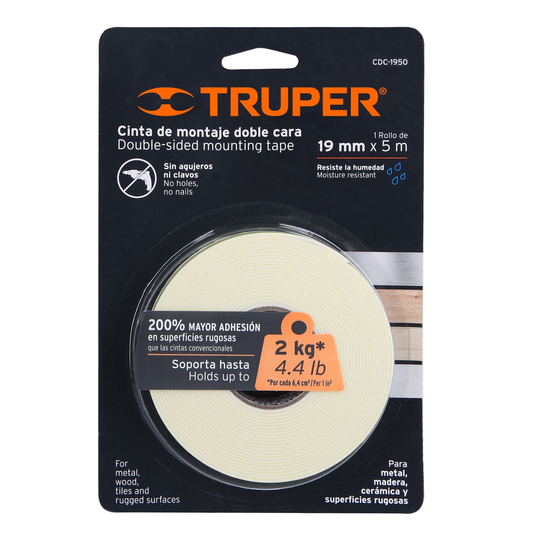 Cinta de Montaje 19 mm x 5 mts Doble Cara Blanca Truper