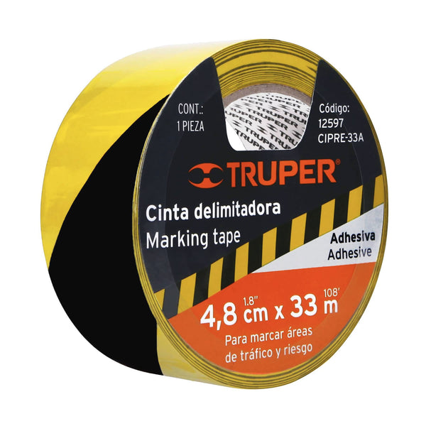 Cinta Adhesiva de Señalizacion Amarilla/Negro 48 mm x 33 mts Truper