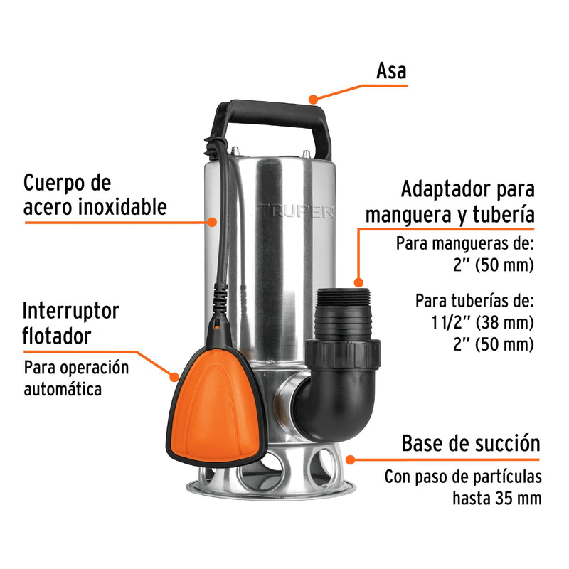 Bomba Sumergible Metalica para Agua Sucia 1-1/2 HP Truper