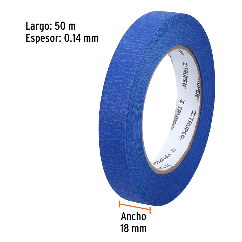 Masking Tape Color Azul Truper 18 mm X 50 mts