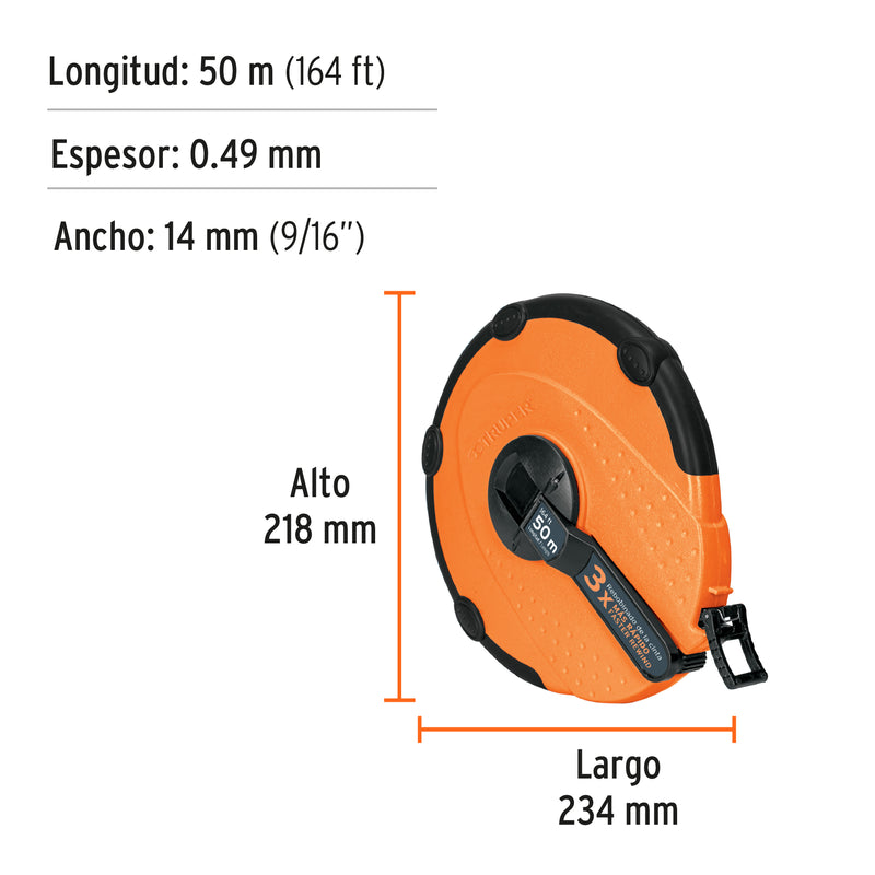 Cinta Larga Fibra de Vidrio Carcasa Plastica Truper 50 m