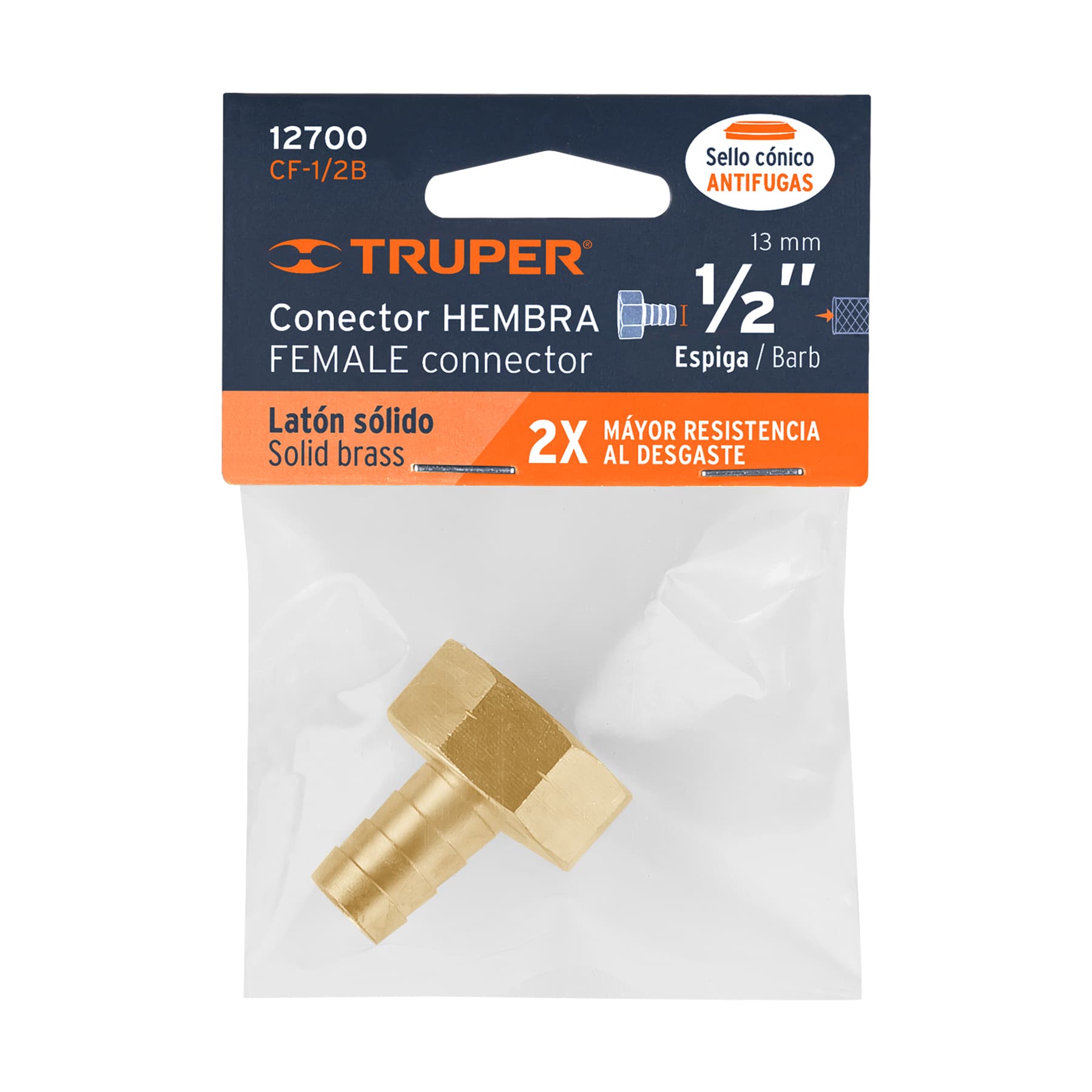 Conector para Manguera Hembra de Laton 1/2" Truper
