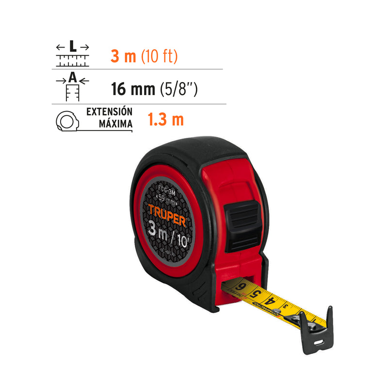 Flexometro 3 Metros Compacto Resiste Impactos Truper