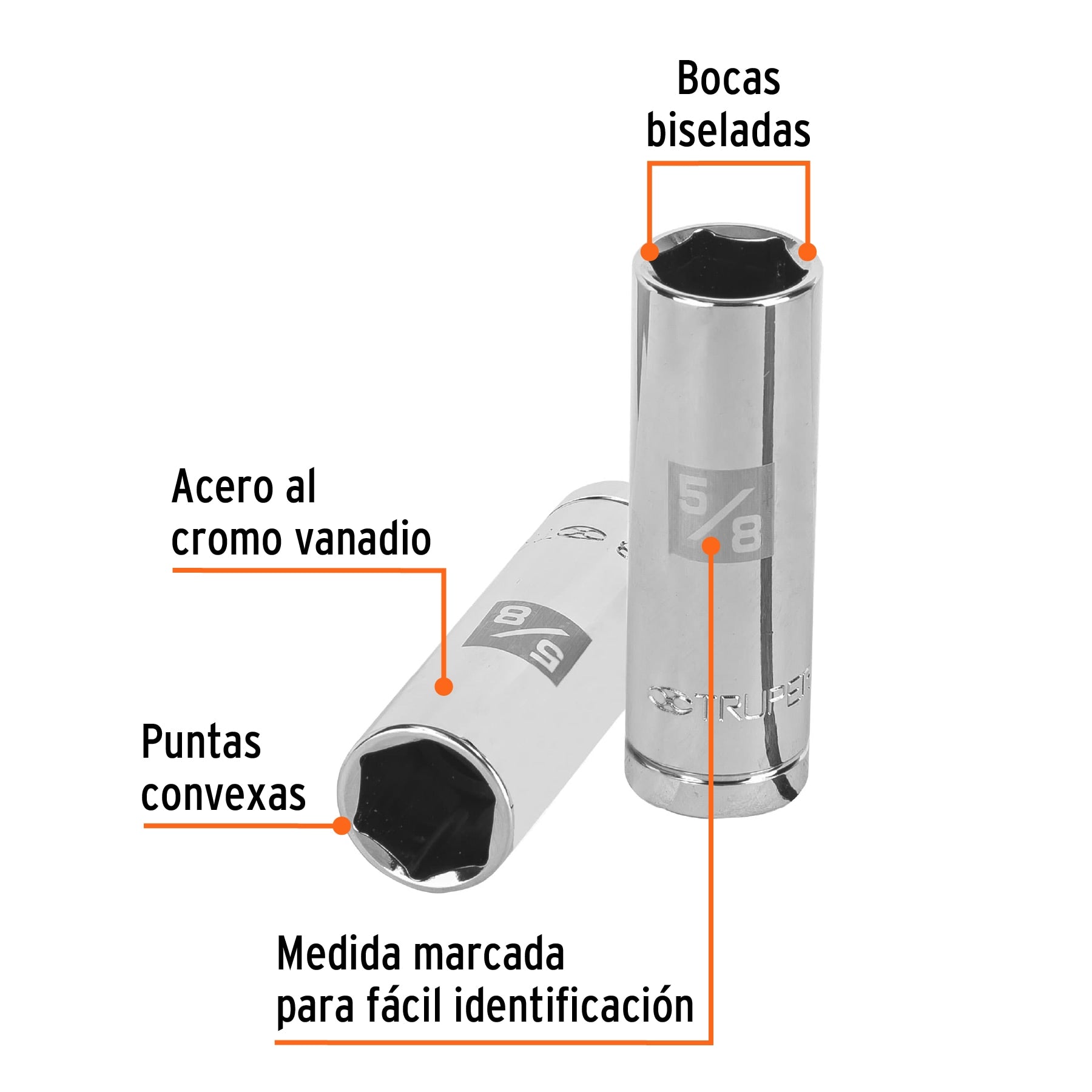 Dado Largo de 6 Puntas para Bujia STD Cuadro 1/2" de 5/8" Truper